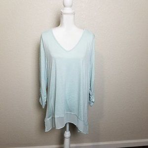 Style & Co Women's Ruched Sleeve Chiffon-Hem Top